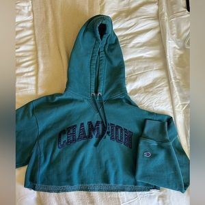 Teal Blue Champion Sweatshirt- Cropped Hoodie
